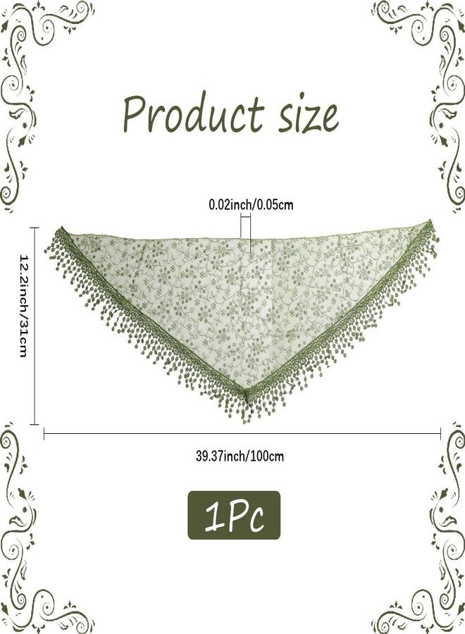 CABODYALS Olive Green Lace Scarf Head Wrap Vintage Soft Triangle Hairband Flower Pattern Sheer Fabric Floral Edging Trim Polyester Cloth Headbands for Women Hair Accessories Party Birthday Wedding - Image 2